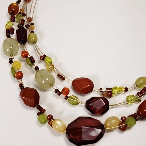 Eye-Catching Gold Tone Layered Illusion Multicolored Beaded Necklace for Women - Picture 4 of 7